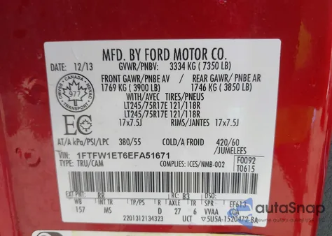 2014 Ford F-150 Xlt z USA, uszkodzony, nr VIN 1FTFW1ET6EFA51671